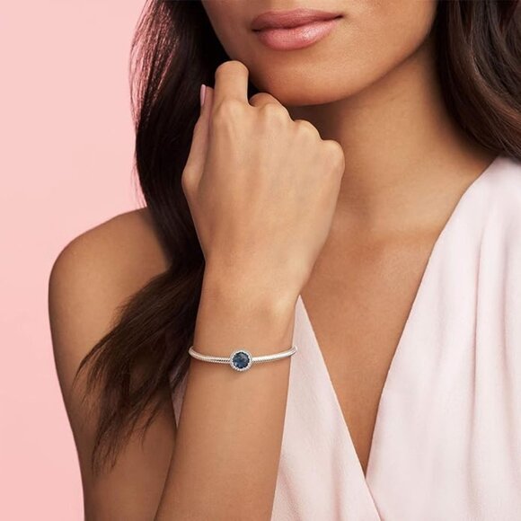 Pandora 925 Sterling Silver Bead Charms CRYSTAL RADIANT HEARTS BLUE - Picture 5 of 6